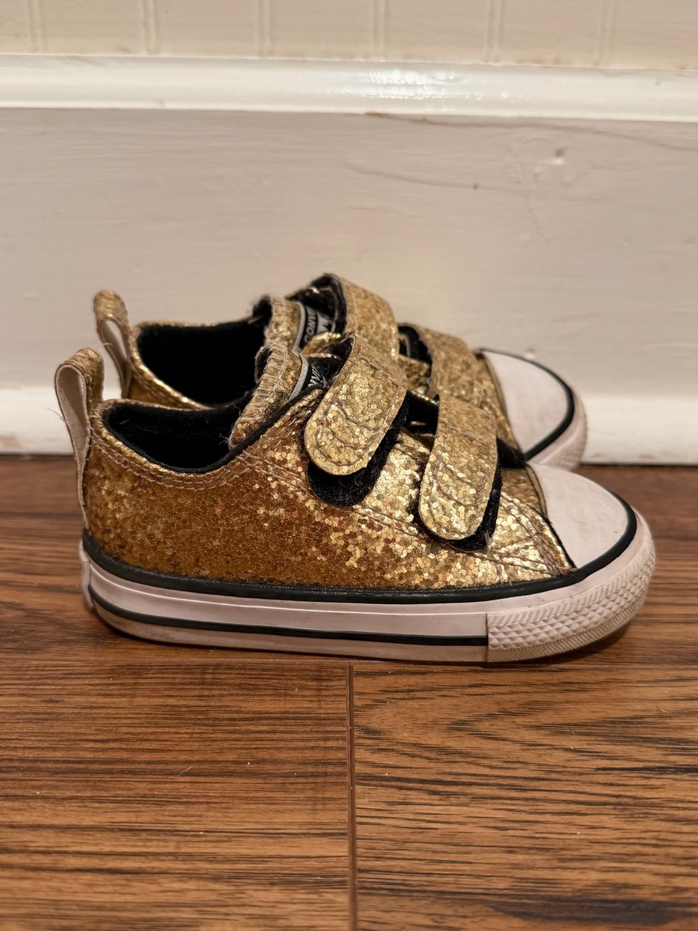 Converse Kids Glitter Double Velcro Sneakers - Gold